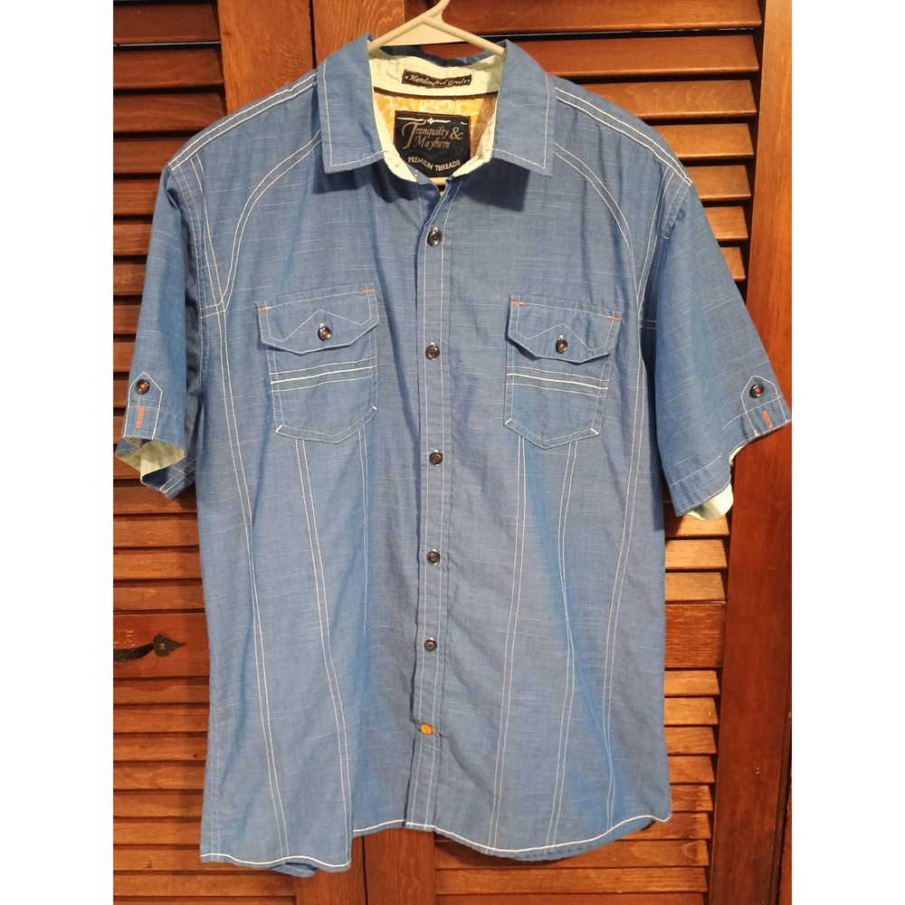 Tranquility Mayhem Men's Large Shirt Short Sleeve Blue/Denim Color